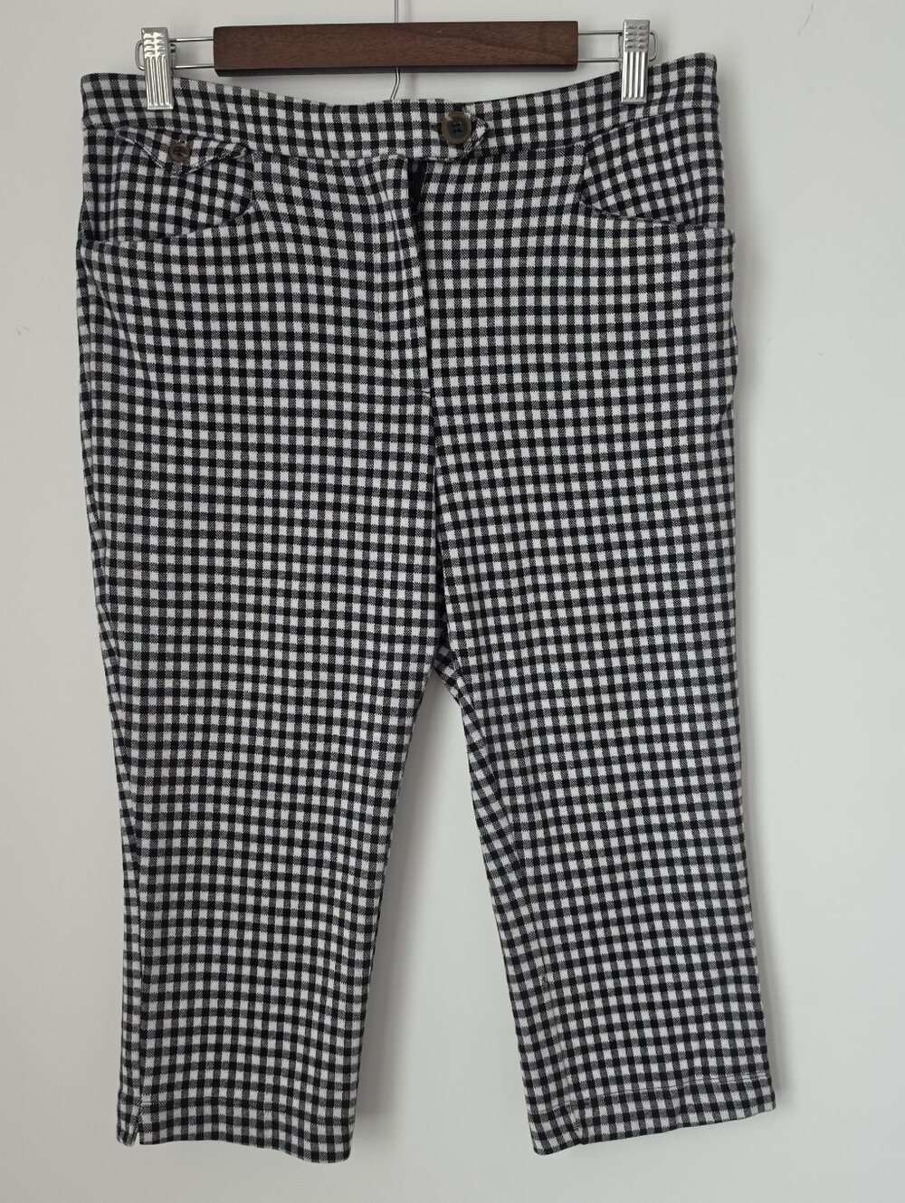 Anthropologie Gingham Petal Pusher Pants in Black & White - Picture 4 of 12